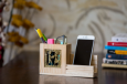 Pine Wood Pen Stand With Mobile Holder