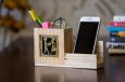 Pine Wood Pen Stand With Mobile Holder